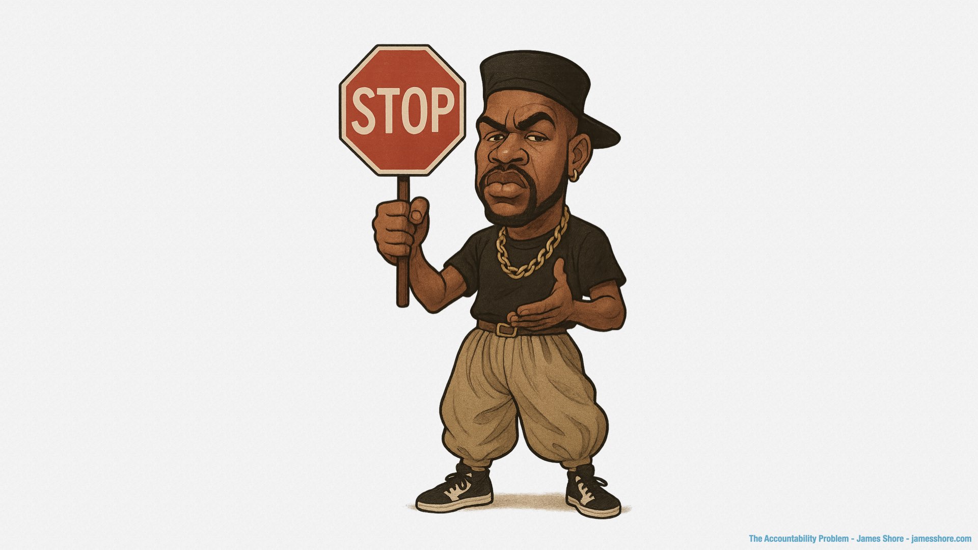 A picture of a rapper holding a stop sign.