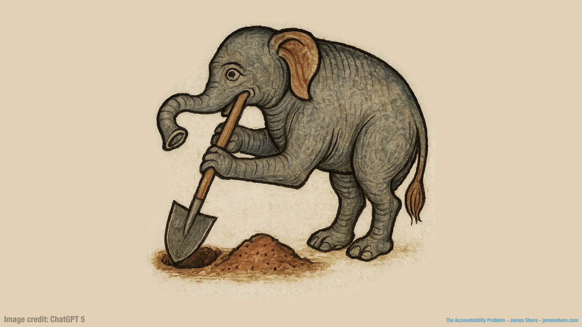 An illustration of an elephant using a shovel to dig a hole.