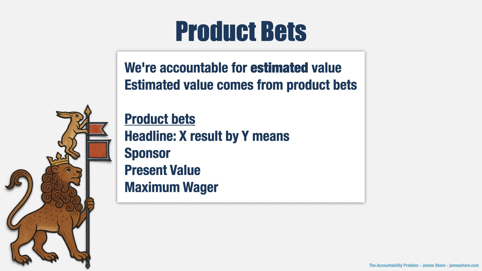 A slide summarizing product bets. It’s described in the text.
